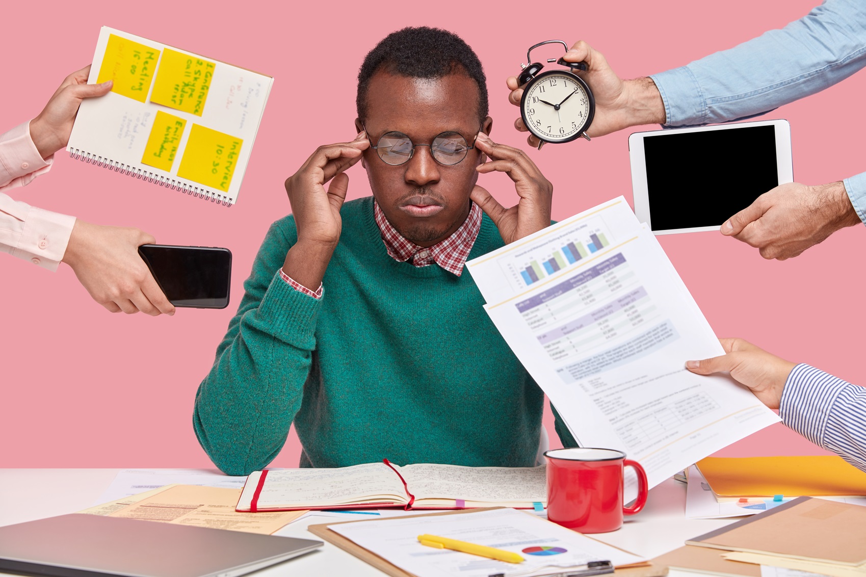 Business owner stressed with manual records